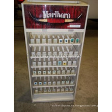 Soporte de exhibición de tabaco de piso de acrílico único de madera y de acrílico al por menor de cigarrillos de la tienda comercial